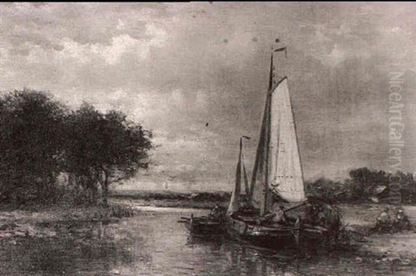 Sailing Barges On A River Oil Painting by Abraham Hulk the Elder