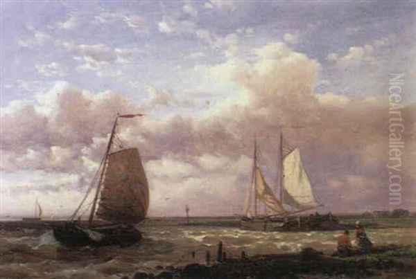 A Coastal Scene With Fishing Boats Oil Painting by Abraham Hulk the Elder