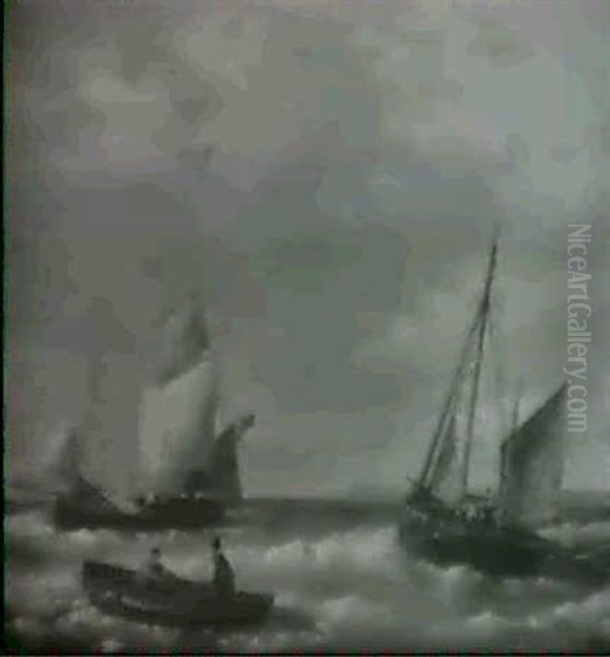 Fishing Boats At Sea Oil Painting by Abraham Hulk the Elder