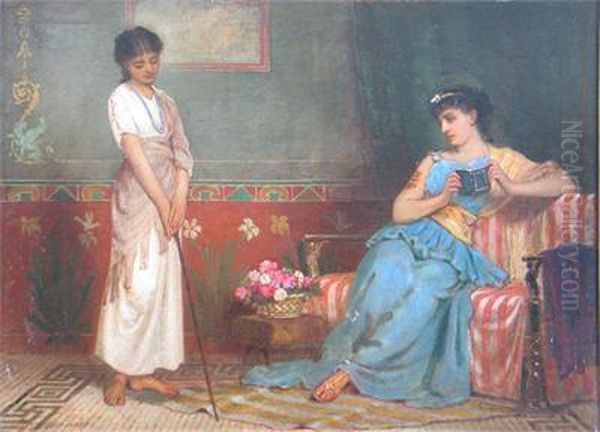 Classical Maidens In A Interior Oil Painting by Jerry Barrett