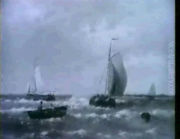 Rowing Boat And Sailing Vessels Oil Painting by Abraham Hulk the Elder