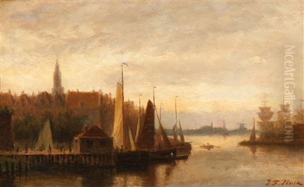 A View Of The City At Dusk, Amsterdam Oil Painting by Johannes Frederik Hulk the Elder