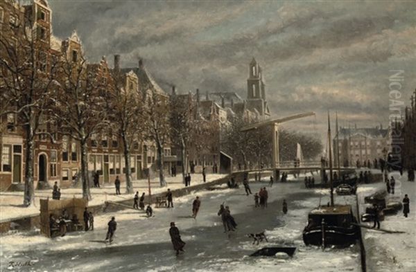 The Houtgracht With The Mozes And Aaronkerk, Amsterdam Oil Painting by Johannes Frederik Hulk the Elder