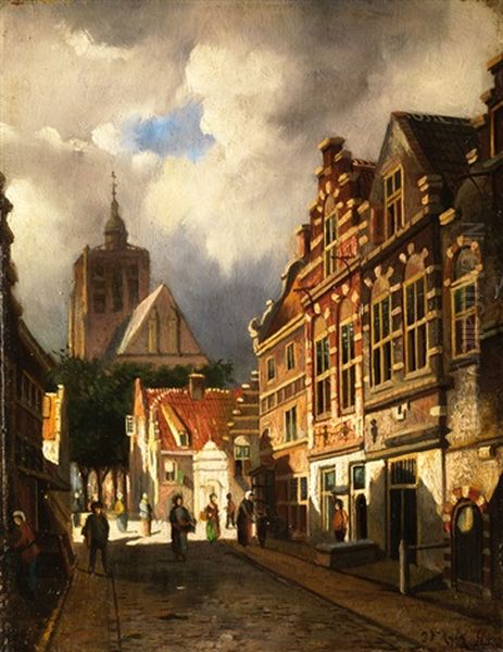 Gasse Mit Giebelhausern In Einer Niederlandischen Stadt Oil Painting by Johannes Frederik Hulk the Elder