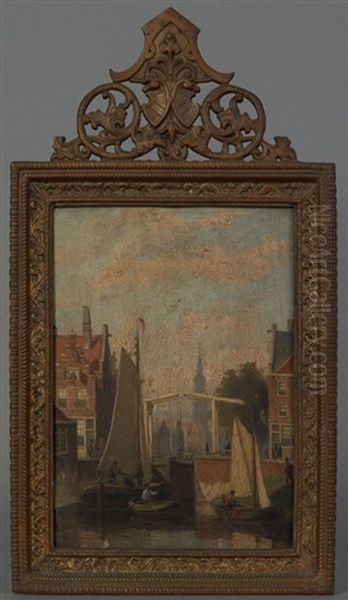 Canal Scene Oil Painting by Johannes Frederik Hulk the Elder