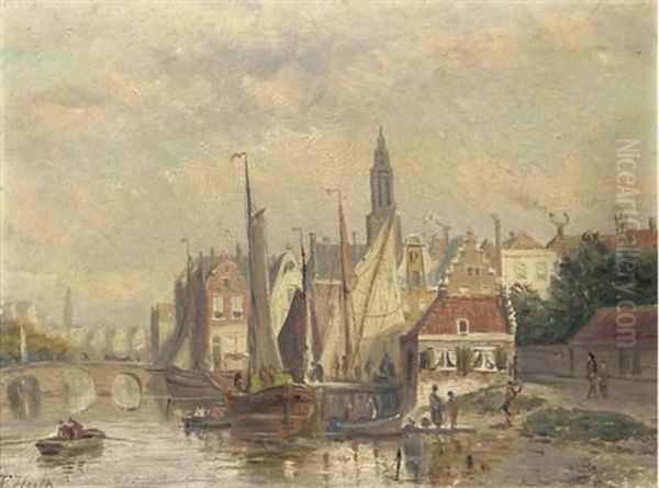 Activities In A Dutch Harbour (+ The Fleet Preparing For Departure; Pair) Oil Painting by Johannes Frederik Hulk the Elder