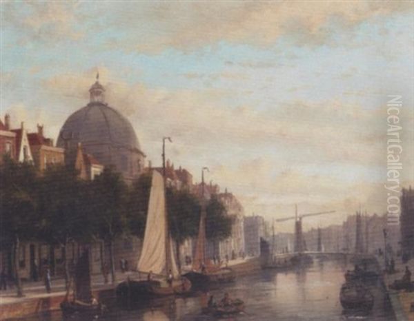 View Of The Singel, Amsterdam Oil Painting by Johannes Frederik Hulk the Elder