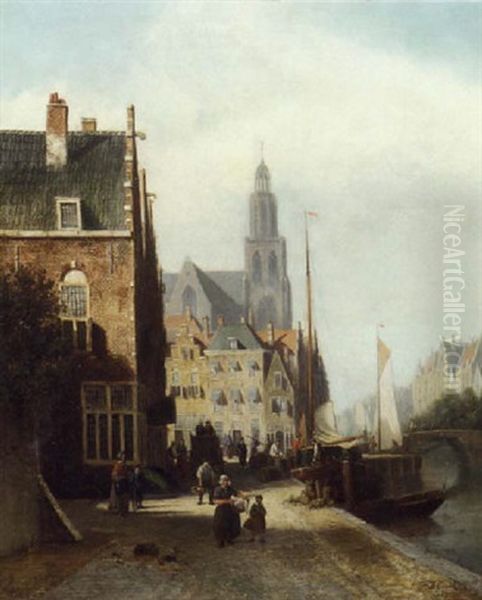 Daily Activities On A Quay, A Church Beyond Oil Painting by Johannes Frederik Hulk the Elder