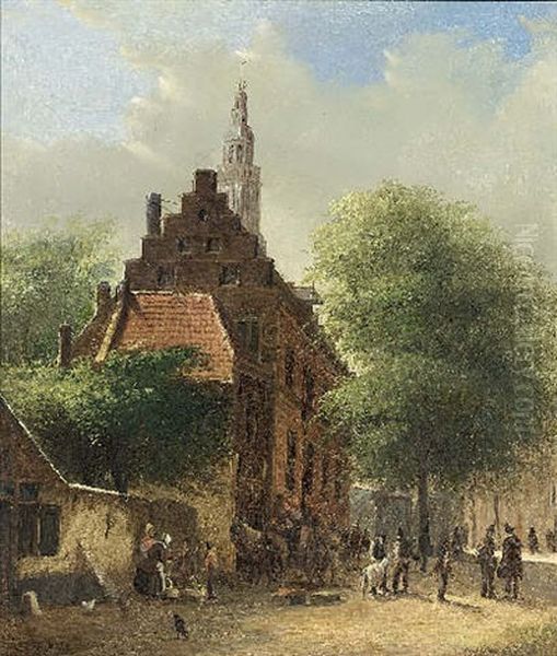 Figures In A Dutch Town Oil Painting by Johannes Frederik Hulk the Elder