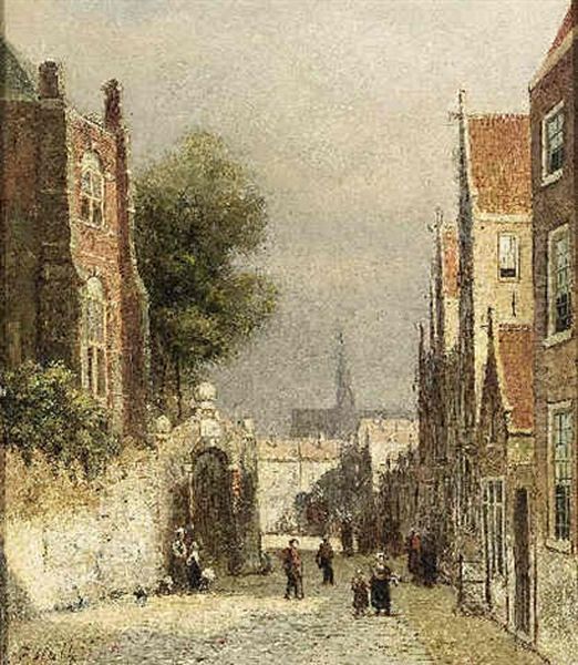 A Street In Haarlem, The St. Bavo Church In The Background Oil Painting by Johannes Frederik Hulk the Elder