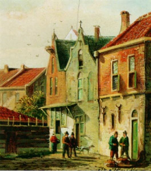 A Street Scene With Villagers Oil Painting by Johannes Frederik Hulk the Elder