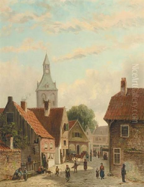 Busy Street In A Small Town Oil Painting by Johannes Frederik Hulk the Elder