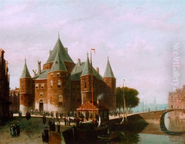 A View Of The Waag, Amsterdam Oil Painting by Johannes Frederik Hulk the Elder