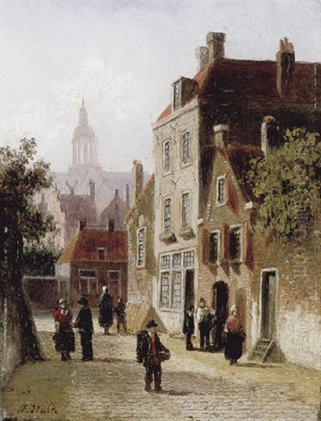 Stadsgezicht Met Figuren Op Straat Oil Painting by Johannes Frederik Hulk the Elder