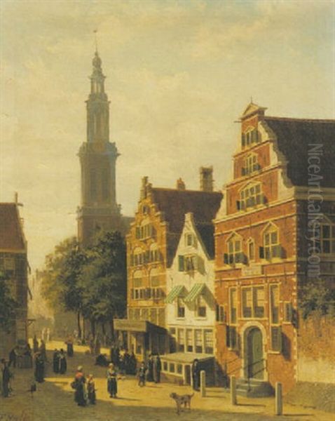 Amsterdam Street Scene Oil Painting by Johannes Frederik Hulk the Elder