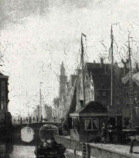 Dutch Canal Scene Oil Painting by Johannes Frederik Hulk the Elder