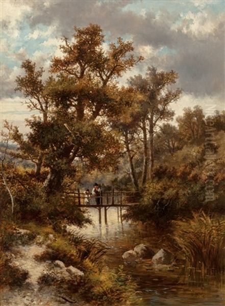 Two Children Fishing From A Bridge Oil Painting by Abraham Hulk the Younger