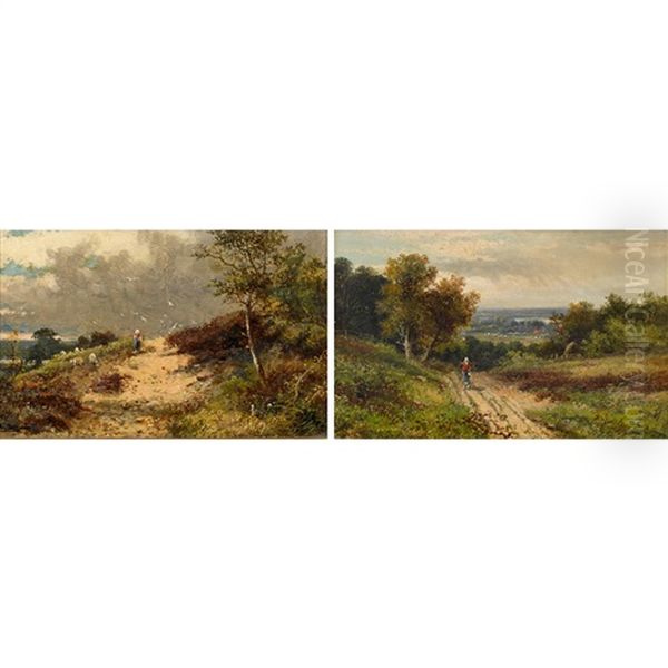 Landscapes Near Dorking. Gegenstucke Oil Painting by Abraham Hulk the Younger