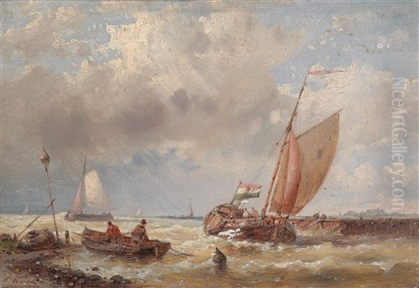 Sailing Ships On Stormy Seas Oil Painting by Abraham Hulk the Younger