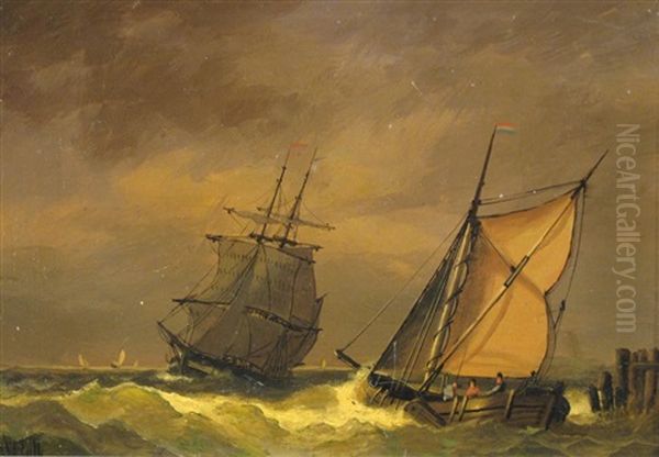 Coastal Scene; Canal Scene Oil Painting by Abraham Hulk the Younger