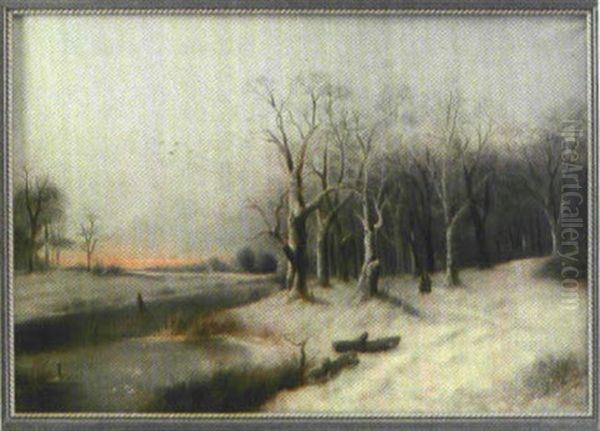 Winterlandschaft Am Waldrand Mit Zugefrorenem Teich Und Staffagefiguren Oil Painting by Abraham Hulk the Younger