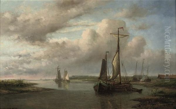 Shipping On Calm Waters Oil Painting by Abraham Hulk the Younger