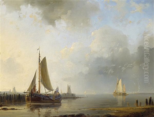 Fischerboote Vor Der Kuste In Ruhiger See by Abraham Hulk the Younger