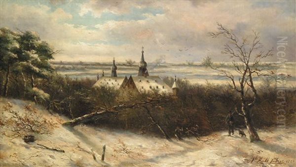 Winterlandschaft Mit Jager Vor Klosteranlage Oil Painting by Abraham Hulk the Younger