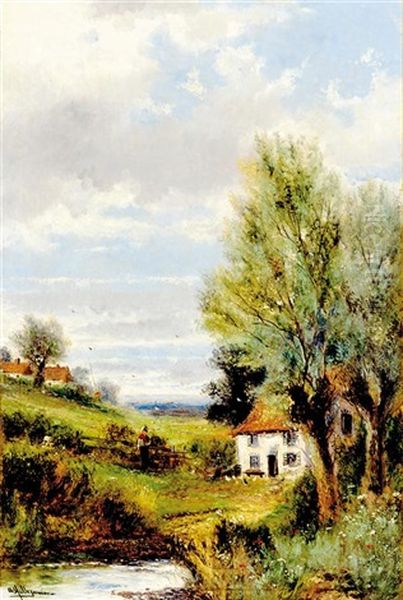 Cottage Along Riverbank Oil Painting by Abraham Hulk the Younger