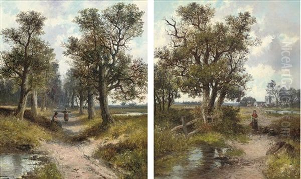 Near Cobham, Surrey (+ Gomshall Avenue, Surrey; Pair) Oil Painting by Abraham Hulk the Younger