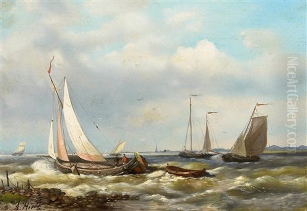 Fischerboote Im Wind Vor Der Kuste Oil Painting by Abraham Hulk the Younger