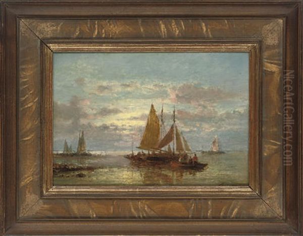 Ships At Sea, Sunrise Oil Painting by Abraham Hulk the Younger