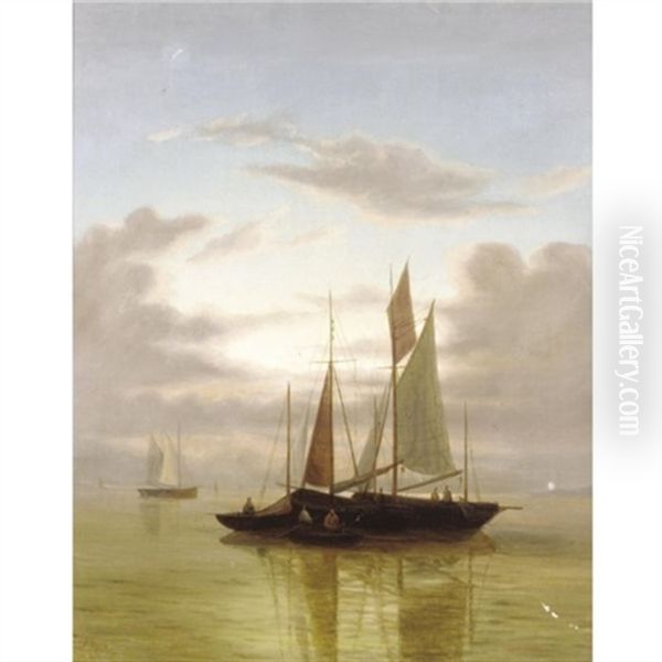 Sailing At Sunset Oil Painting by Abraham Hulk the Younger