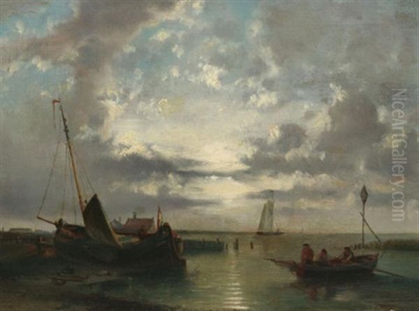 Aufliegende Fischerboote Bei Ebbe An Der Kuste Oil Painting by Abraham Hulk the Younger