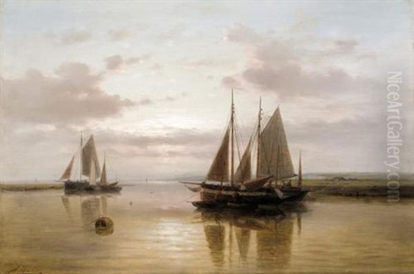 Shipping In A Calm At Sunset Oil Painting by Abraham Hulk the Younger