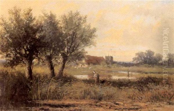 Landscape In Surrey (+ Another, Similar; Pair) Oil Painting by Abraham Hulk the Younger