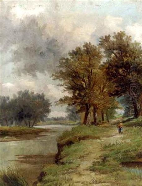 A Country Walk Along A River Bank Oil Painting by Abraham Hulk the Younger