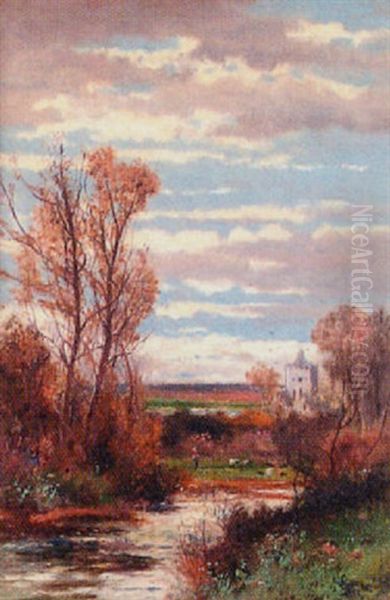 Country River Landscape Oil Painting by Abraham Hulk the Younger