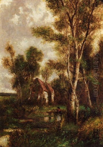 A Wooded Landscape With A Peasant Before A Cottage Oil Painting by Abraham Hulk the Younger