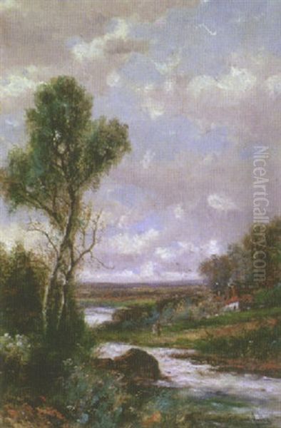 Figures Beside A River Oil Painting by Abraham Hulk the Younger