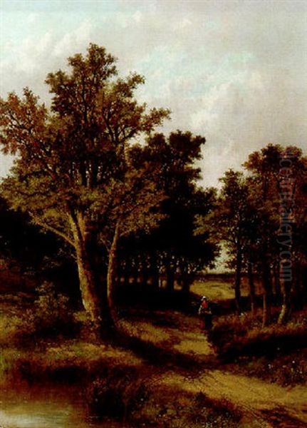 A Wooded Landscape With A Faggot Gatherer On A Sandy Track Oil Painting by Abraham Hulk the Younger