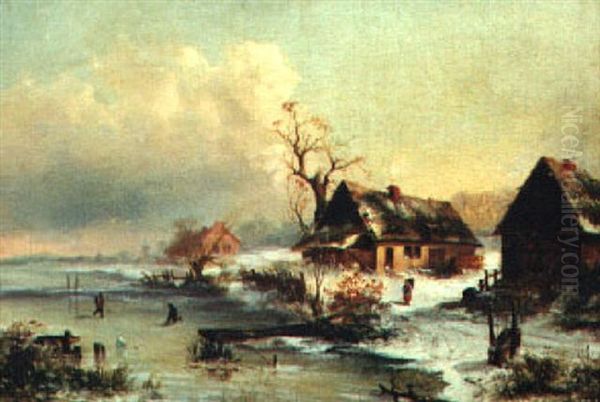 Winter Scene With Skaters Oil Painting by Abraham Hulk the Younger