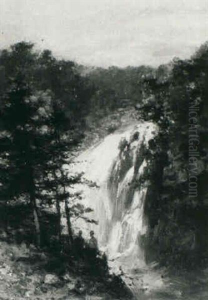 Figures By A Waterfall Oil Painting by Abraham Hulk the Younger