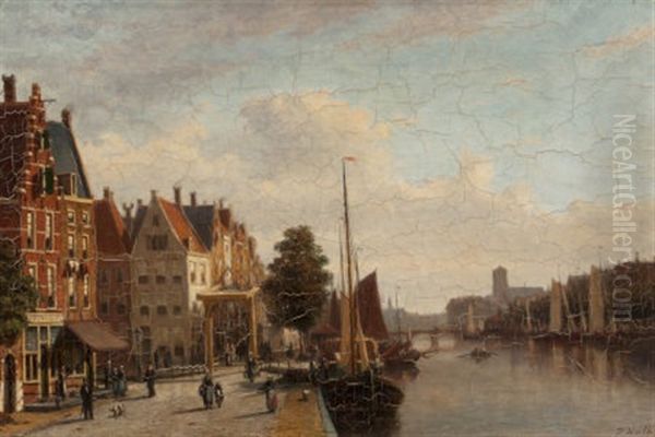 Dutch Canal Scene Oil Painting by John Frederik Hulk the Younger