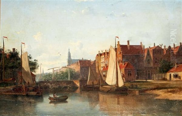 Vue D'un Canal A Amsterdam Oil Painting by John Frederik Hulk the Younger