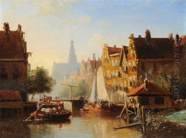 Gracht In Haarlem Oil Painting by John Frederik Hulk the Younger