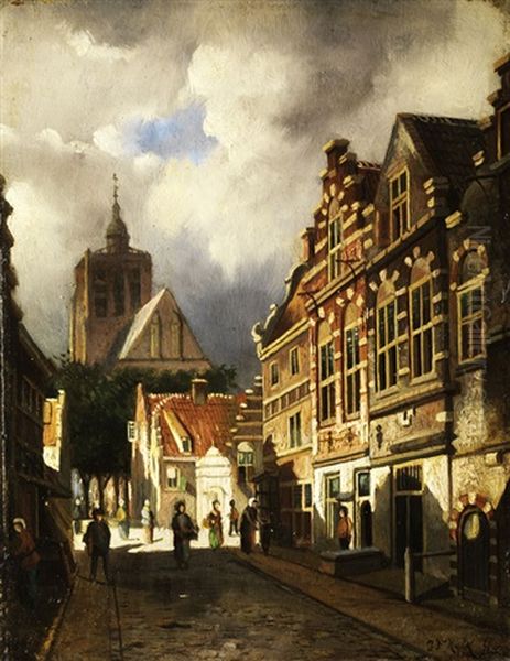 Gasse Mit Giebelhausern In Einer Niederlandischen Stadt Oil Painting by John Frederik Hulk the Younger