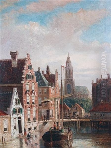 Dutch Canal Scenes (pair) Oil Painting by John Frederik Hulk the Younger