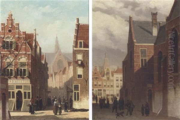 Bustling Dutch Street Scene Oil Painting by John Frederik Hulk the Younger