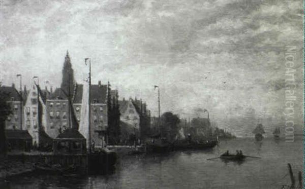 Morning Harbour Scene Oil Painting by John Frederik Hulk the Younger